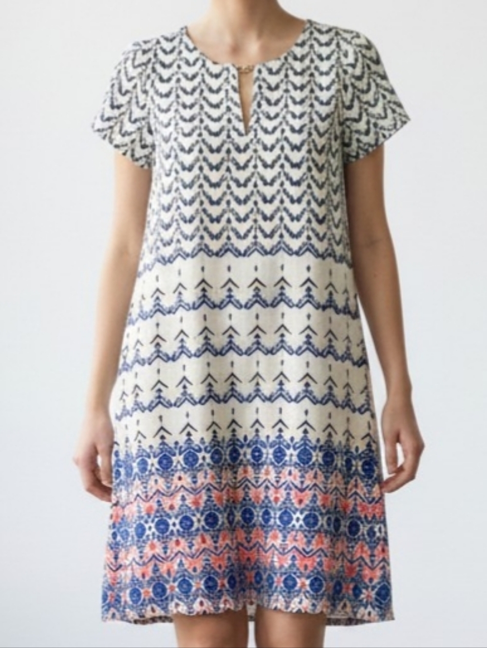 Jessica Simpson Short Sleeve Keyhole Geometric Print Shift Dress Size 8